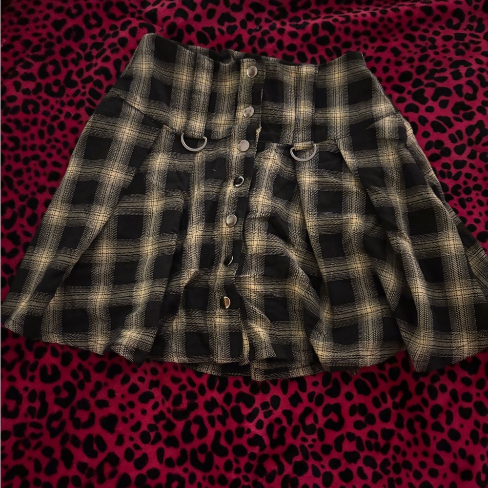 Hot Topic Black and Tan Plaid Skater Skirt